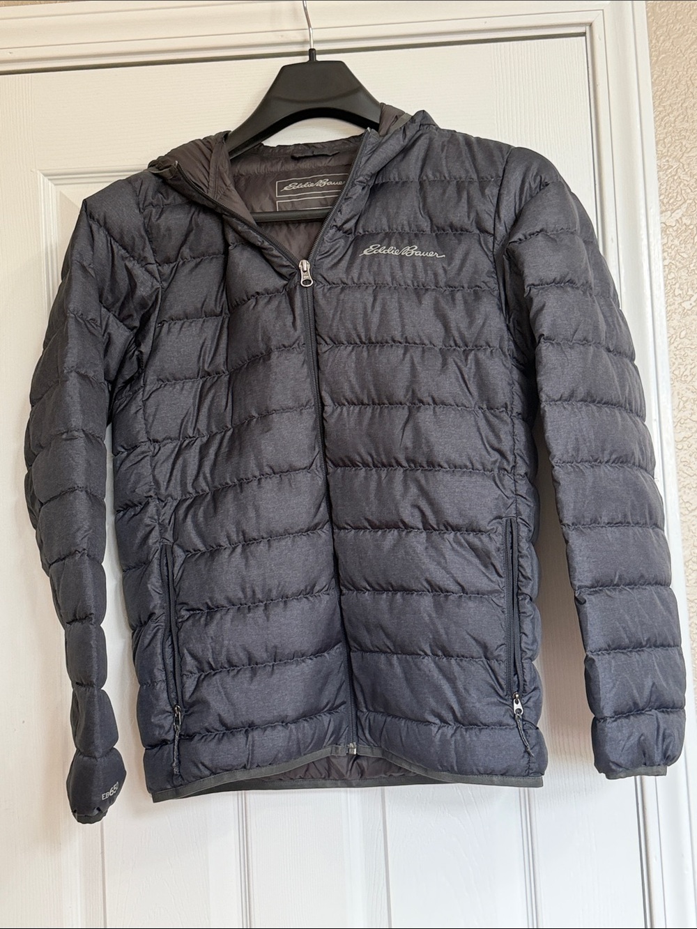 Eddie Bauer Men's Down Hooded Puffer Coat Jacket - Charcoal Gray Small Like New